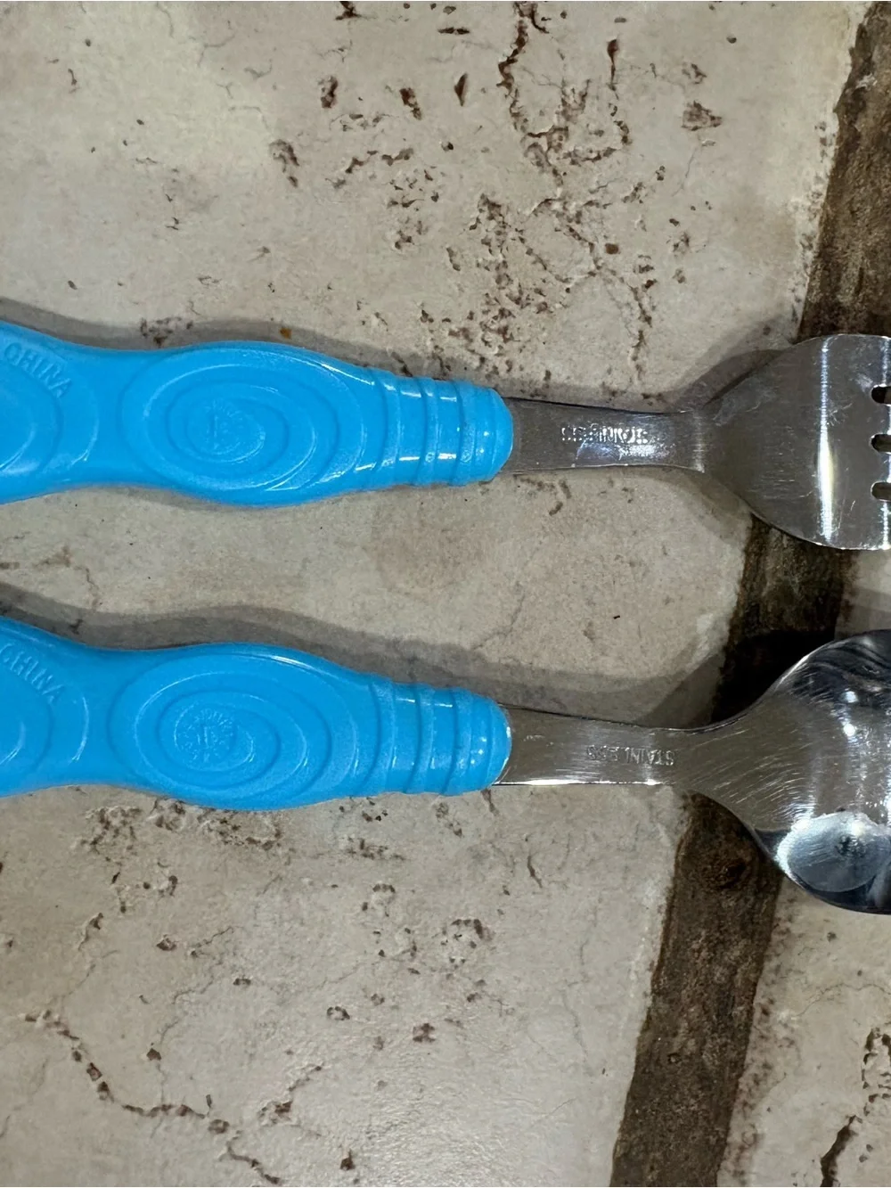 Children's Blue Handle Fork and Spoon Set - Home Dining Flatware